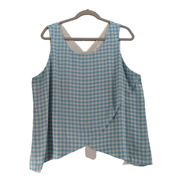 Charming Charlie Check‎ Tank Top XL Blue Green Overlay Asymmetric Layered Tiered - Picture 1 of 9
